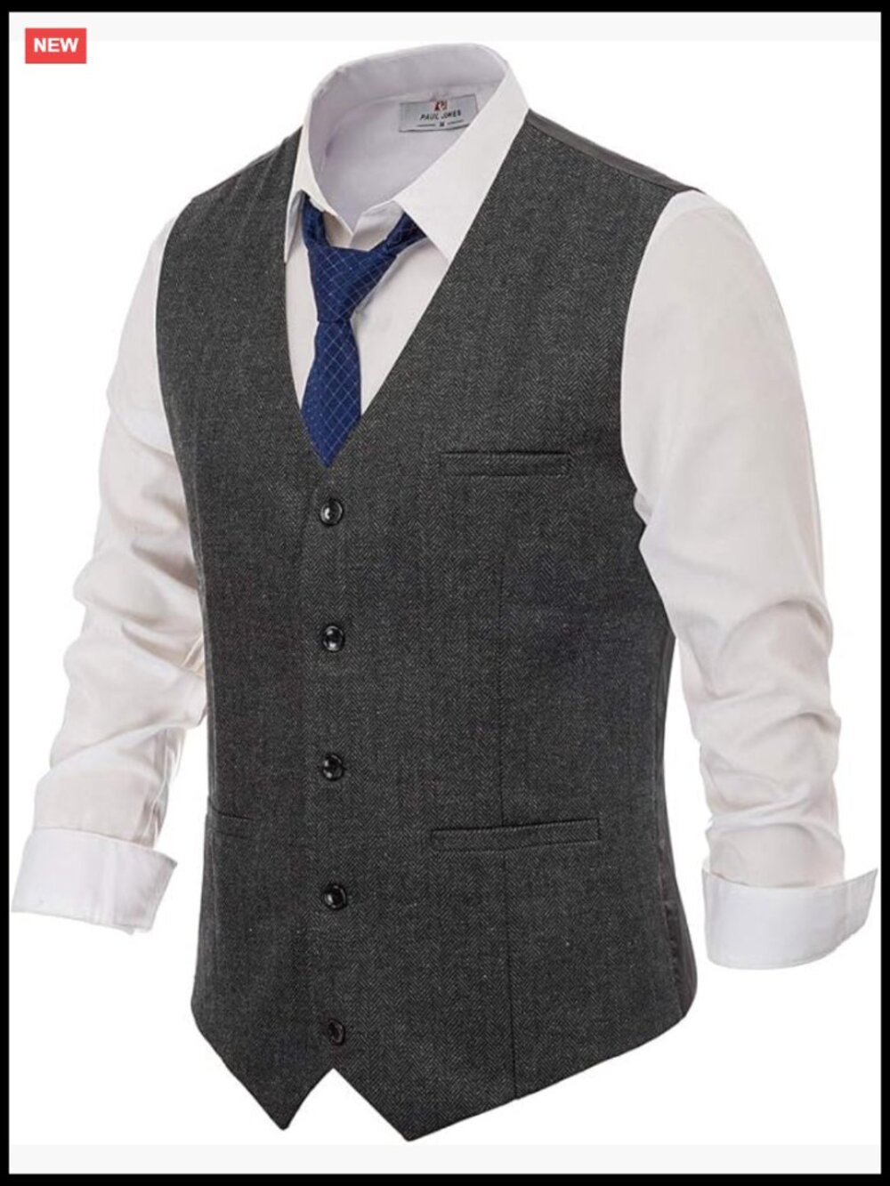 Men's Wool Blend Herringbone Tweed Slim Fit Vest
